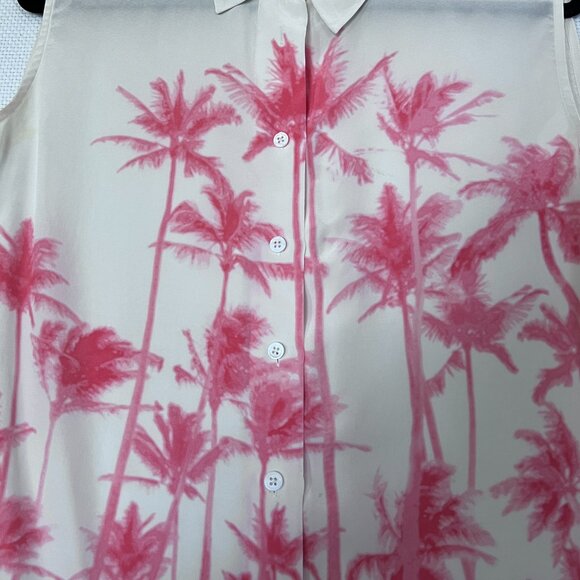 Equipment Femme XS Sleeveless Blouse 100% Silk Ivory Pink Palm Tree Print Top - Picture 6 of 9